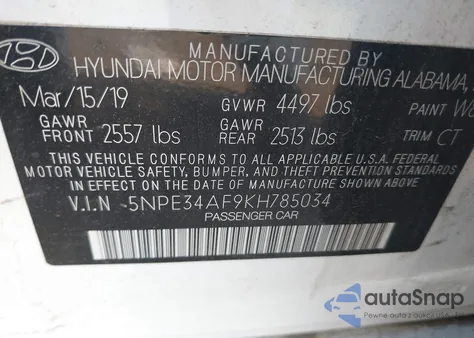 2019 Hyundai Sonata Sel from USA, damaged, VIN 5NPE34AF9KH785034